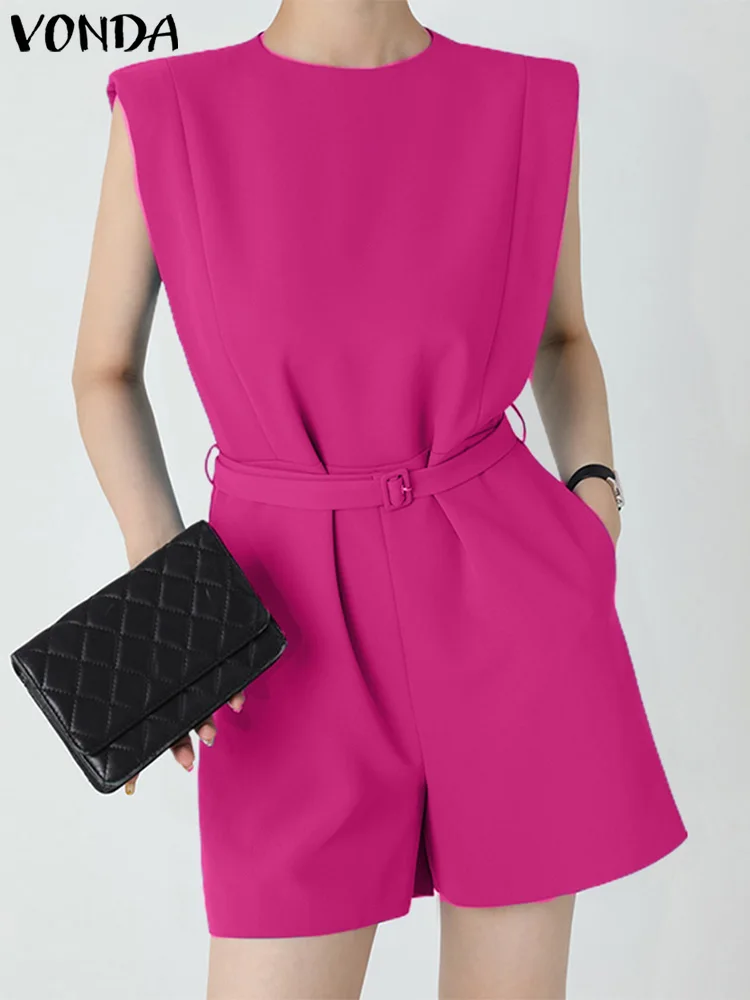 

Комбинезон VONDA женский короткий, элегантный однотонный Модный повседневный пикантный Ромпер без рукавов, с карманами, уличная одежда, лето 2023