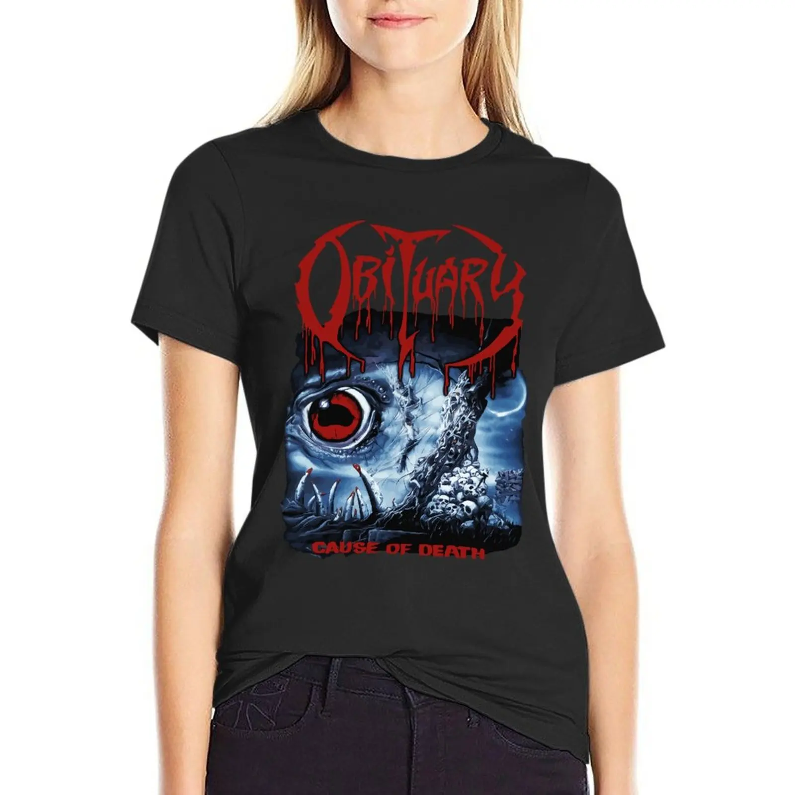 

Obituary Cause Of Death Oversize T-Shirts Personalized Womens Clothing 100% Cotton Streetwear Big Size Top Tee