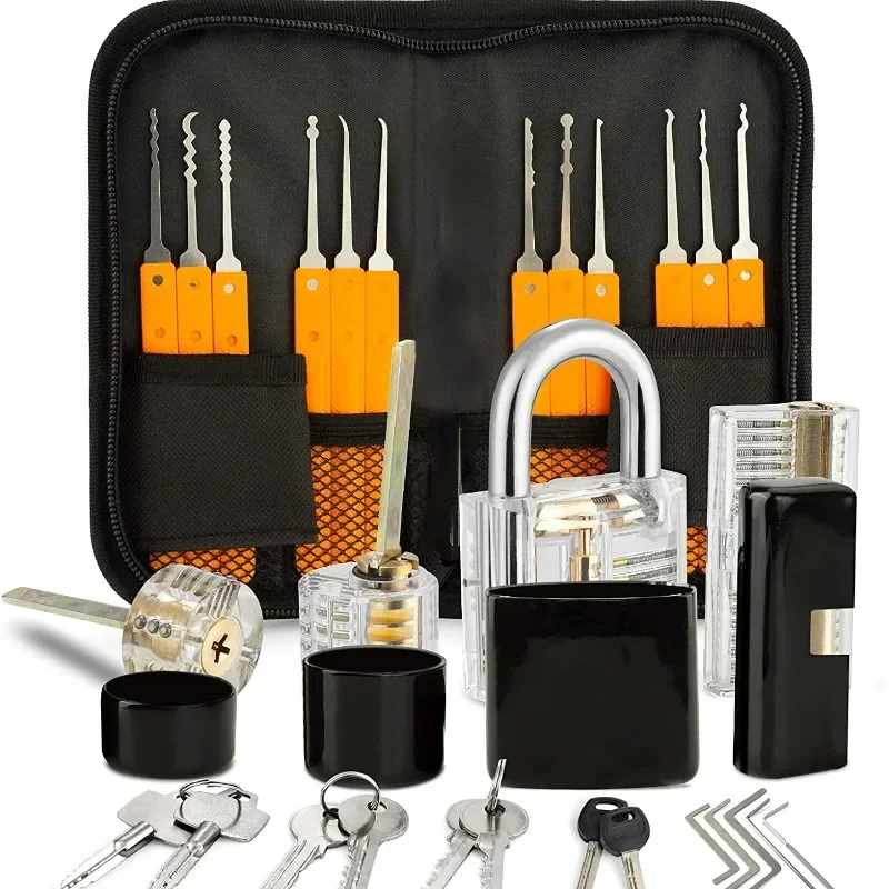 

Premium Practice Lock Tools for Beginner Picking 1/2/3/4Pack Transparent Training Padlock with 5-22-Piece Orange Lock Tools Set