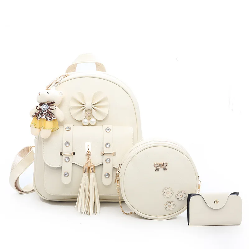 

New in Fashion Women's PU Student Fashion Children's Mother Backpack Wallet Satchel Three Piece Set