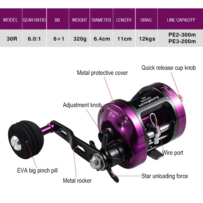 Right Hand Fishing Reels 6.0:1 Speed Ratio 6+1Bb Quick Release Cup Knob Sea Fishing Reels Metal Rocker Synchronized Wire System enlarge