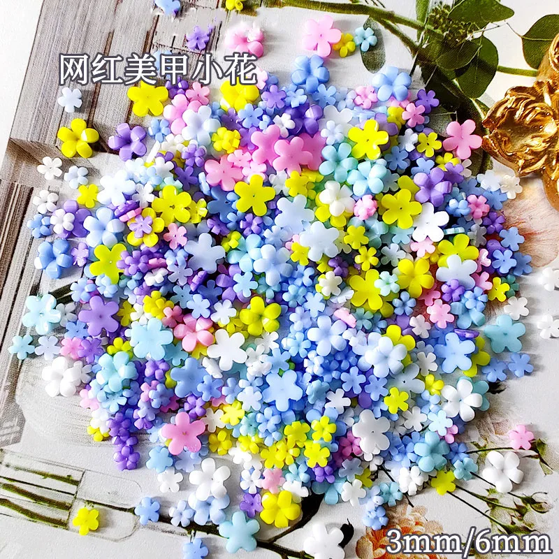 

100PCS Flower Nail Charms, 3mm, 6mm Nail Art Charms, Color-Changed Flower 3D Acrylic Floral Nail Decals/ Rose Flower DIY charm