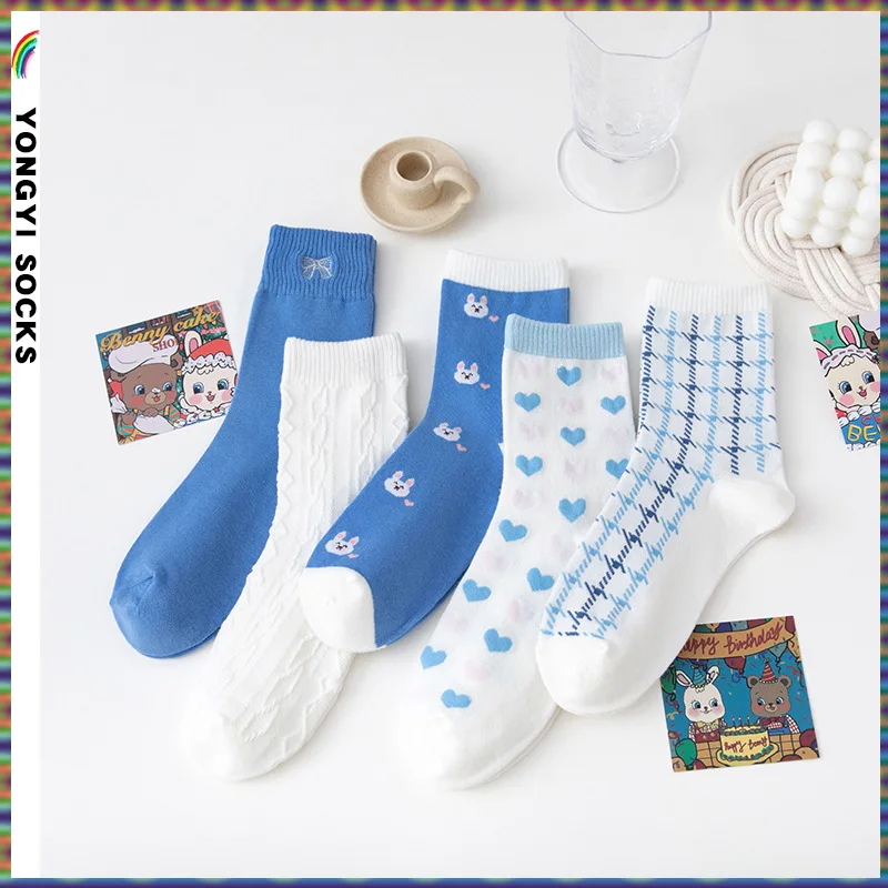 

Японские милые носки, женские осенне-зимние синие носки-трубы, Мультяшные милые женские хлопковые носки для студентов