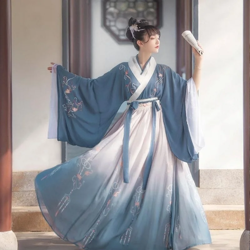 

Han Costume Fairy Skirt Waist Length Handover Wei Jin Style Three Piece Han Costume Ancient Dress Spring Summer Autumn Hanfu