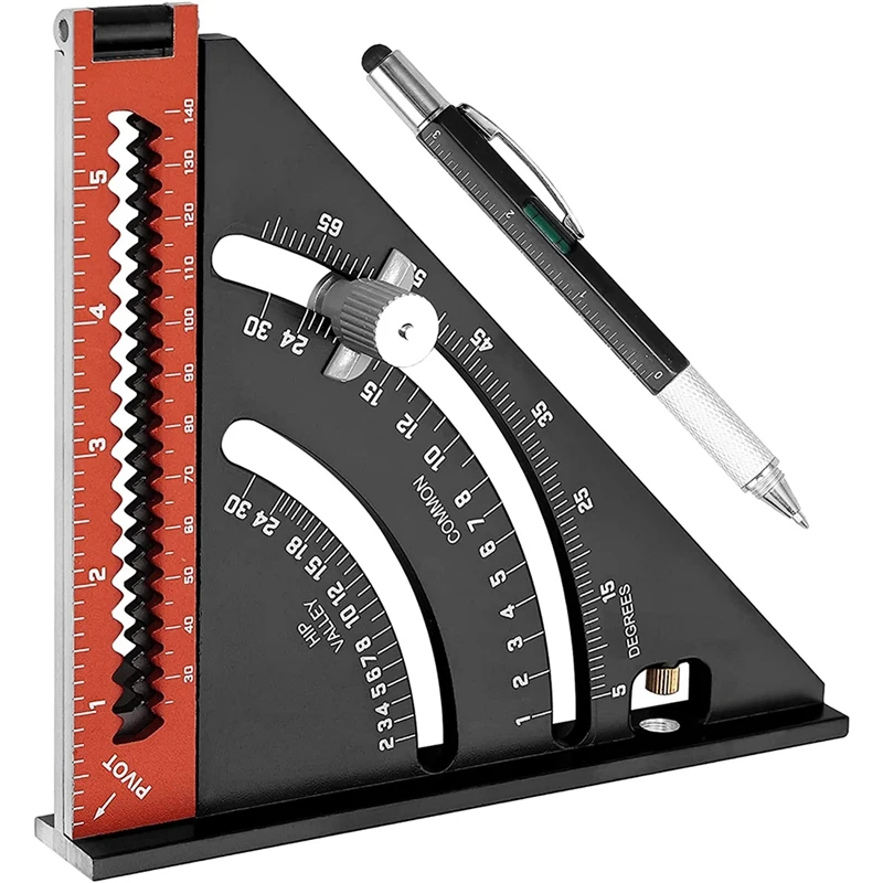 

6Inch Folding Triangle Square Ruler With Multi-Function Marking Pen, Square Extendable Layout For Carpentry Construction