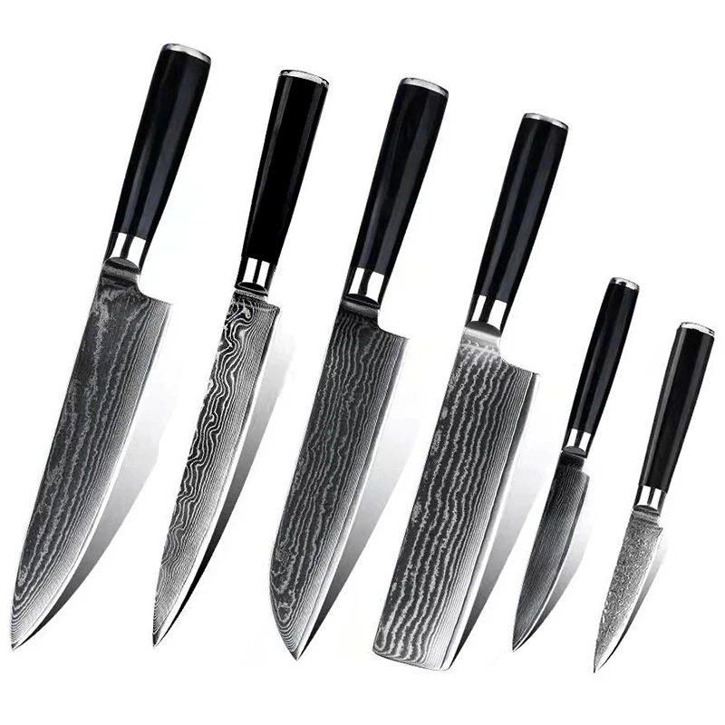 

Набор ножей из дамасской стали 10Cr15MoV 67 слоев острый Кливер из дамасской стали сантоку утилита очистка накири шеф-повар сашими кухонные ножи