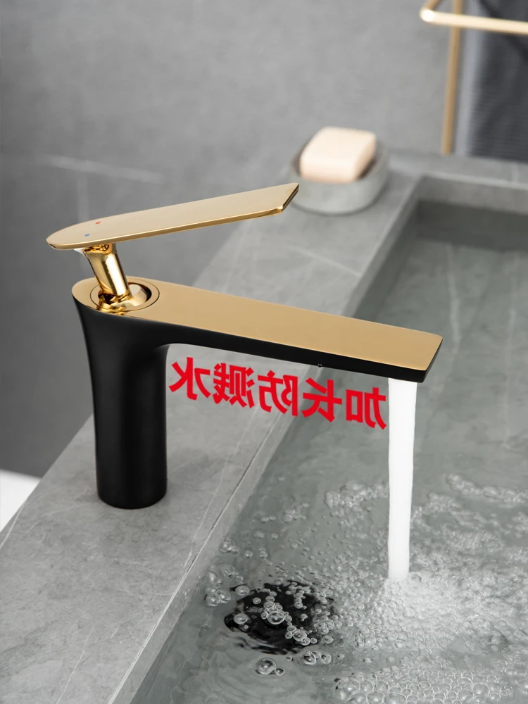 

Counter Bathroom Basin Full Copper Hot and Cold Water Lengthened Splash-Proof Faucet Washbasin Black White Gold