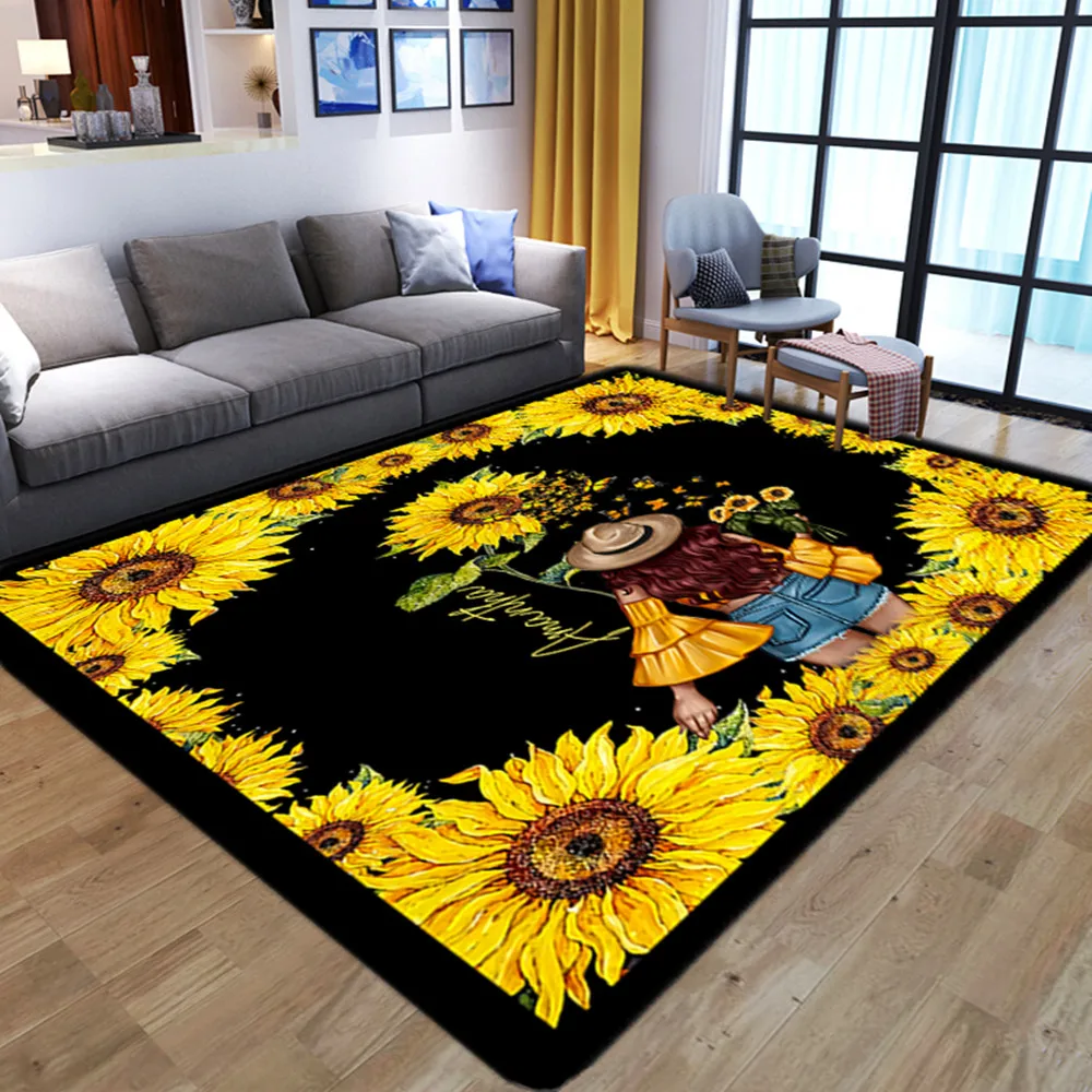 

3D Gorgeous Sunflower Printed Carpet Floor Mat Door Mat Anti-slip Play Area Rugs Home Decoration Carpets For Bedroom Living Room