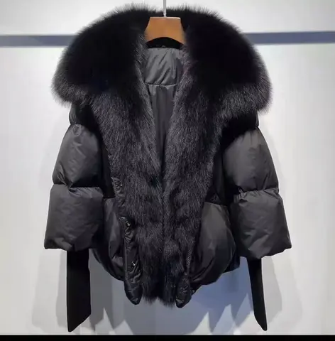 Женская теплая куртка на гусином пуху, толстая верхняя одежда с воротником из натурального Лисьего меха, Осень-зима 2023