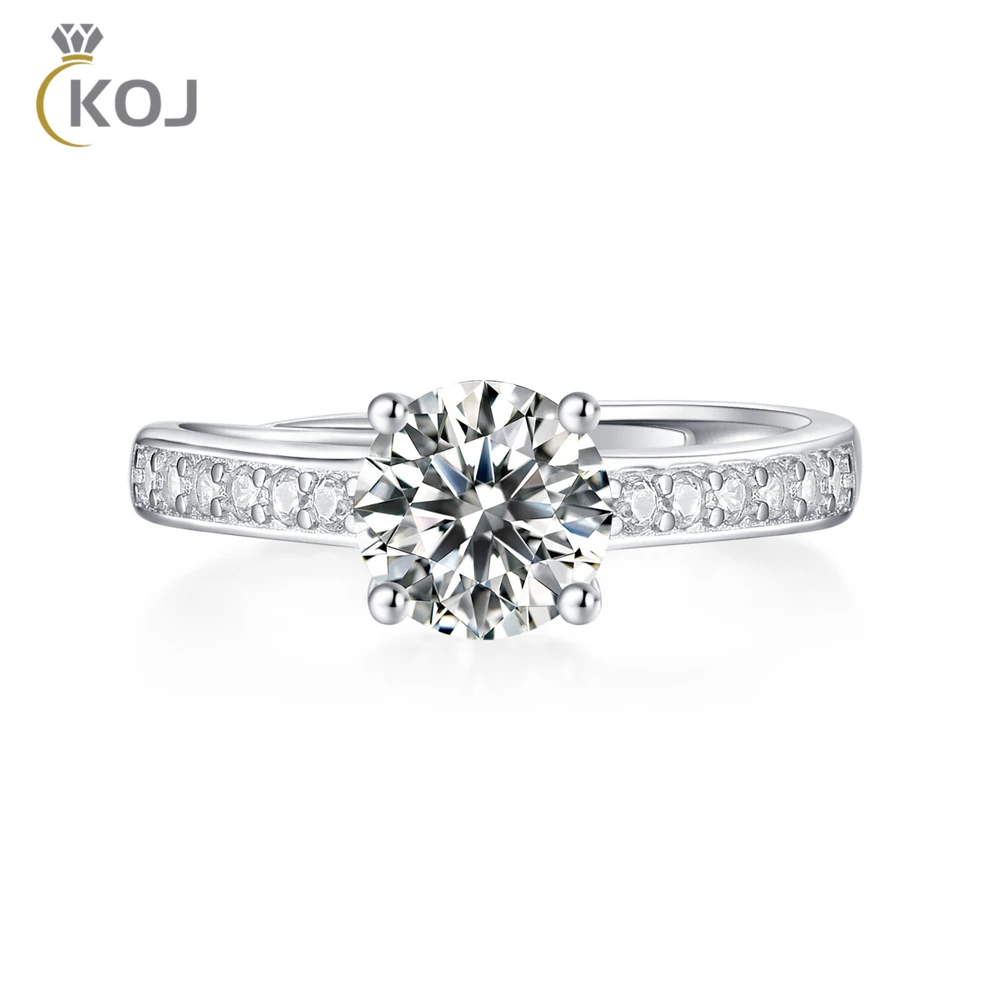 

KOJ 1 Carat Moissanite Four Claws Row Diamond Wedding Rings For Women 925 Sterling silver Adjustable Engagement Wedding Jewelry