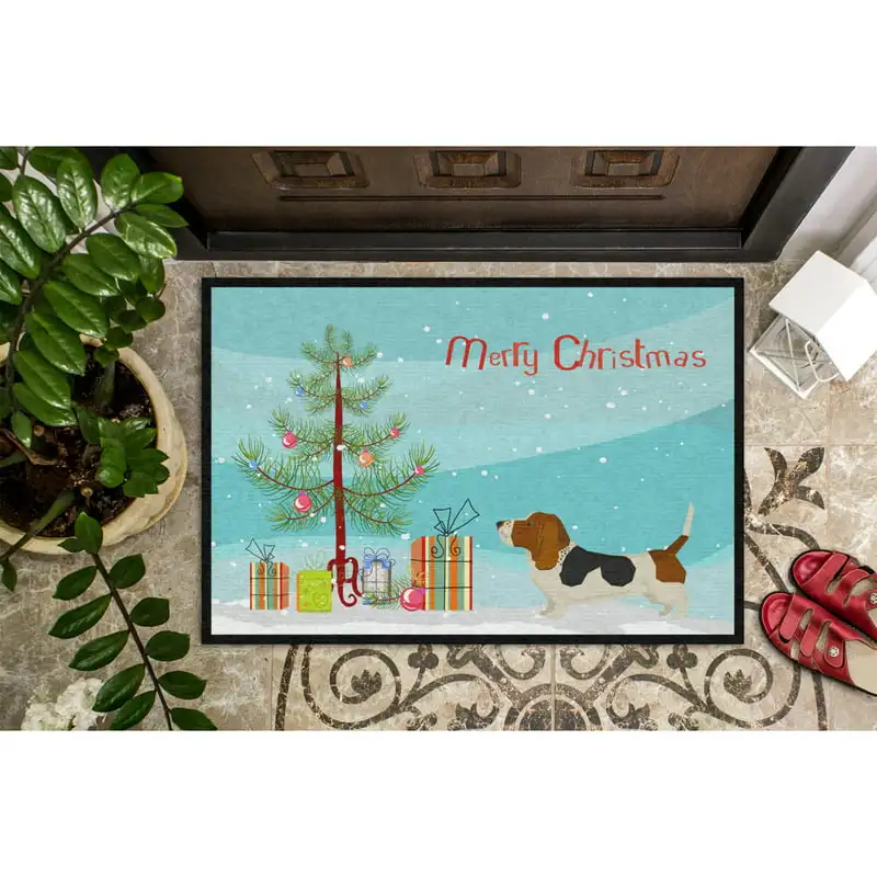 

Unique Festive Dog Decor Fun Basset Hound Christmas Tree 18x27 Door Mat, Unique Festive Dog Decor Welcome Mat, Indoor or Outdoor