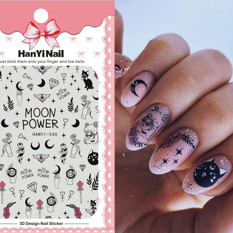 1pc Moon Power 3D Nail Art Stickers Kid Art DIY Nail Decal Lovely Cat Rose Slider Sticker Nail Decorations for Tips