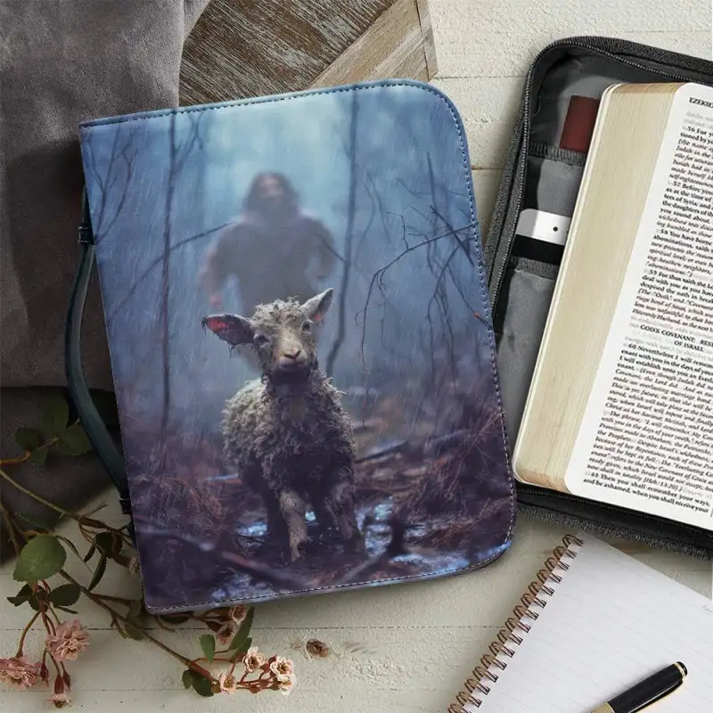 

Bible Cover Cases Cute Lamb Design PU Leather Carry Bag Waterproof Protective Pen Slot Zipper Pouch Stationery Storage Box New