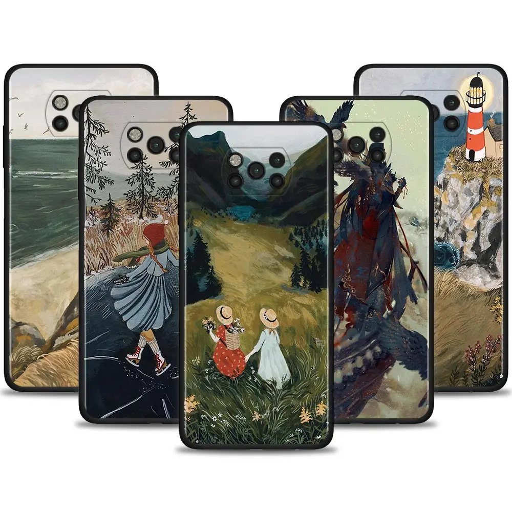 

Cartoon Scenery Girl for Xiaomi Poco X3 Pro 5G F3 GT M3 M4 X4 Silicone funda Cover for X3 NFC Capa Shockproof Phone Case Bag