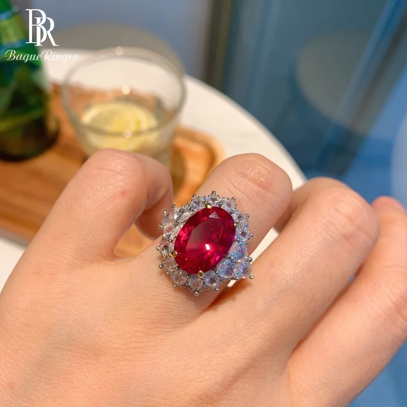 

Bague Ringen 925 Sterling Silver Jewelry Ruby Rings For Women Simple Luxury 10*14mm Oval Shape Wedding Party Female Gifts