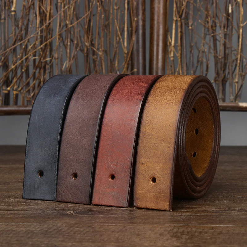 

3.8cm Width Mens Geniune Cow Leather Belt Without Buckle Vintage Retro Style Top Quality Belt With Holes Thick Leather G860