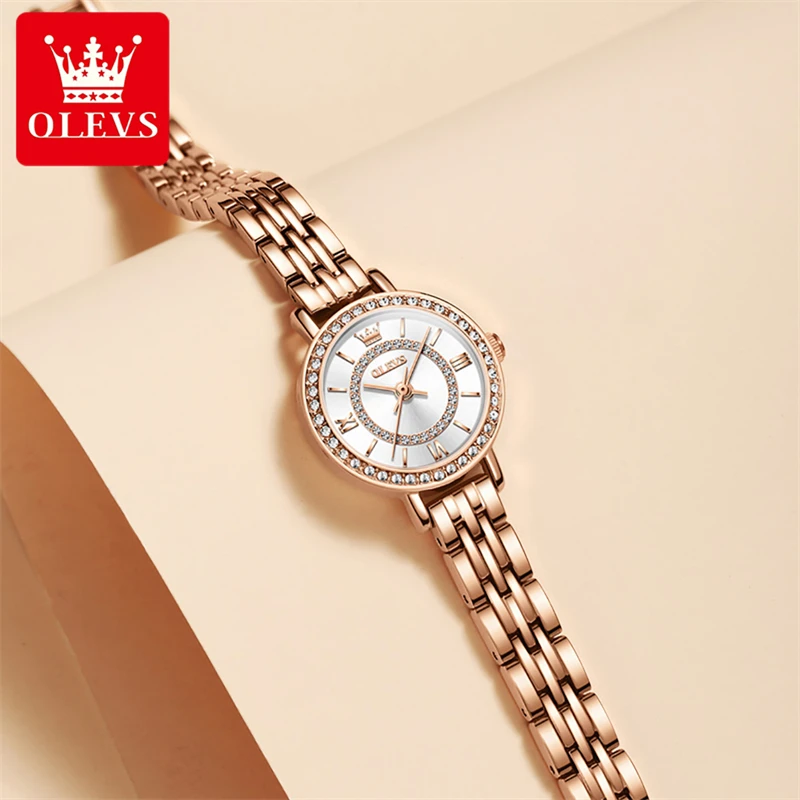 OLEVS New Fashion Womens Small Quartz Watch Stainless Steel Waterproof Womens Watch Top Brand Luxury Ultra Thin Watch For Women