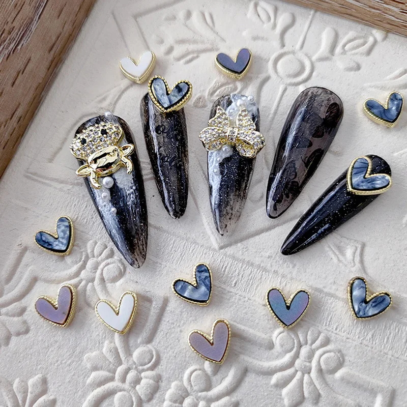 

10Pcs/Lot Love Heart Shell Nail Decorations Colorful Charms Alloy Nail Art Metal Manicure Nails Accessories DIY Nail Ornaments