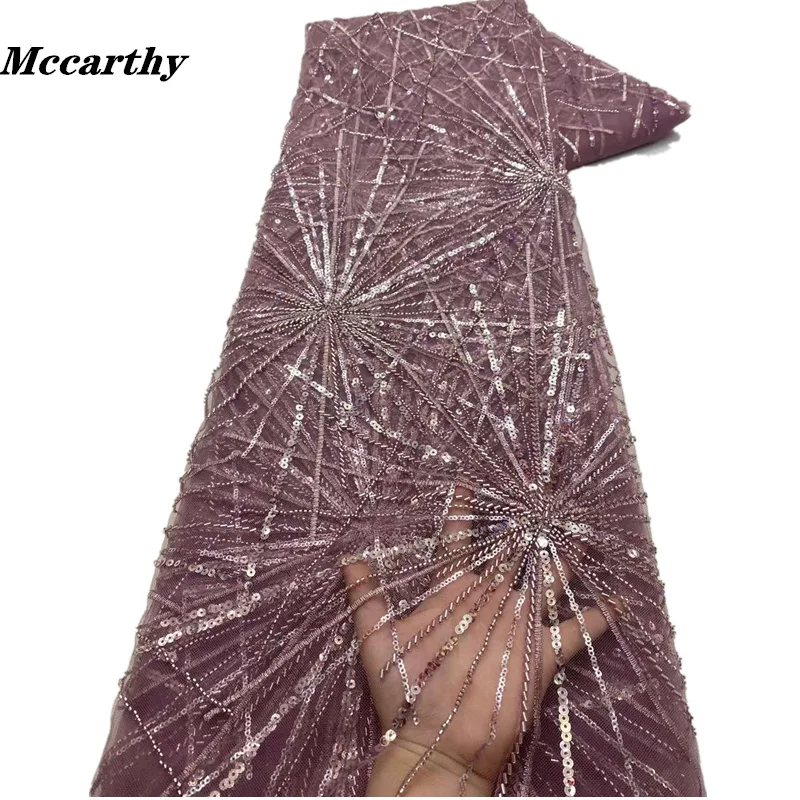 

Mccarthy African Sequins Lace Fabric 2022 5 Yards High Quality French Nigerian Groom Lace Fabric For Sewing Dress Wedding