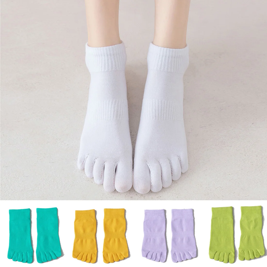 

2023 Cotton Five Finger Short Socks For Woman Girl Solid Breathable Soft Elastic Candy-colored Socks With Toes Hot Sell