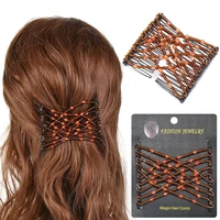 woman diy double clip magic elastic headband beads comb metal hairpins bun hair combs