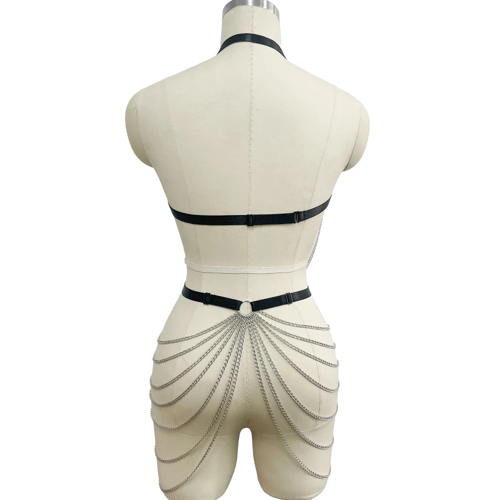 Комплект портупеи с кисточками и цепочкой черный укороченный топ клетка