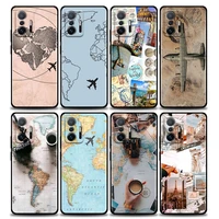 phone case for xiaomi 12 12x 11 11x 11t x3 x4 nfc m3 f3 gt m4 pro lite ne 5g tpu case cover fundas capa world map travel airplan