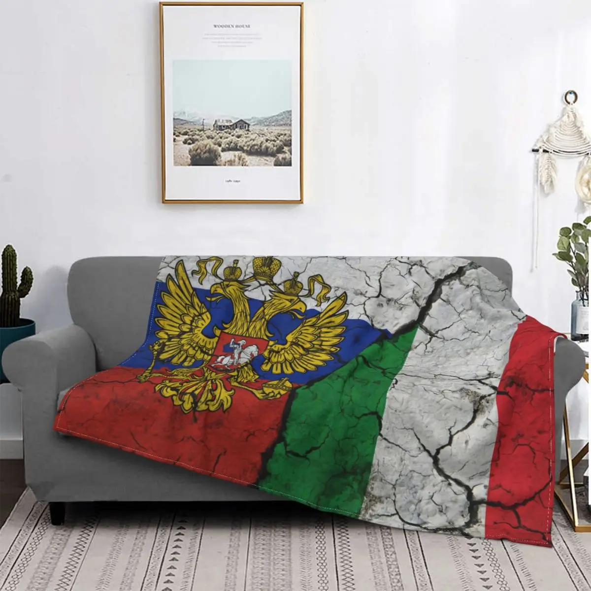 

Coat Of Arms Of Russian Blanket Warm Fleece Soft Flannel Soviet Eagle USSR Flag Throw Blankets for Bed Sofa Home Spring Autumn