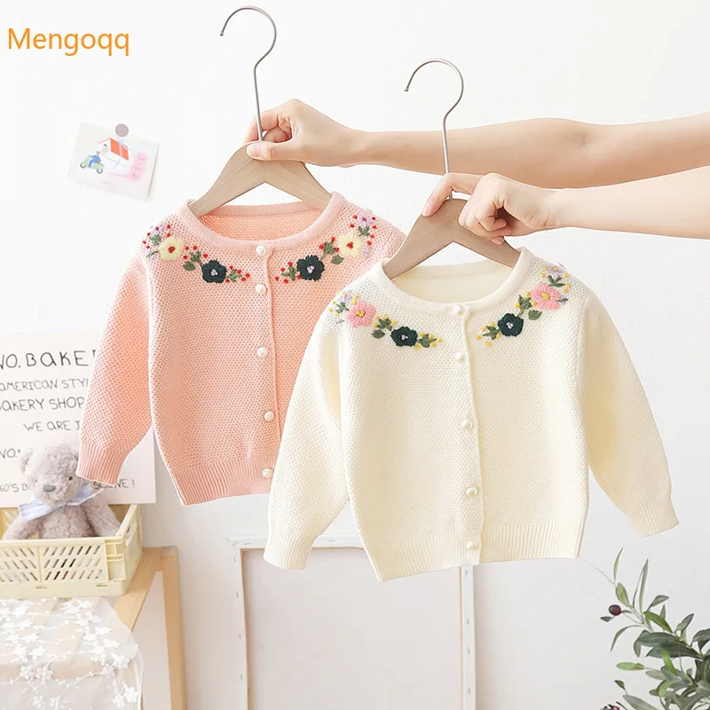 

Mengoqq Kids Baby Princess Autumn Winter Single-breasted Top Knitting Clothing Children Girls Casual Flower Sweater 18M-6Y