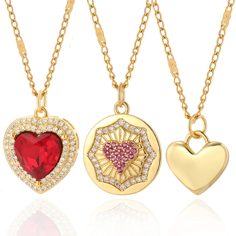 

Red Heart Love Necklace for Women Gold Color Stainless Steel Long Chains Woman's Pendant Boho Collares Trendy Fashion Jewelry