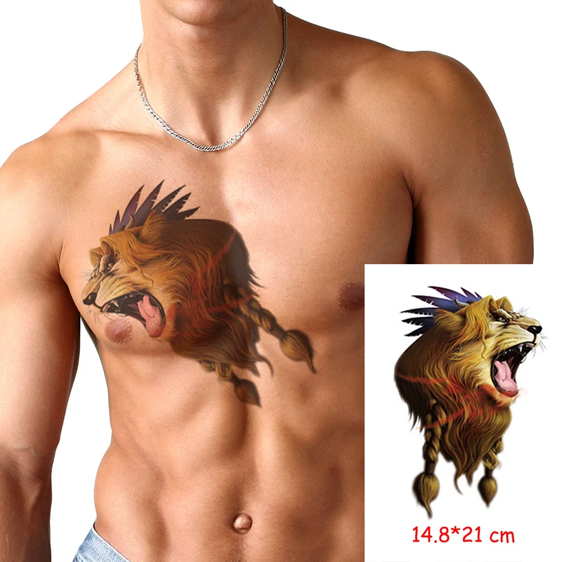 

Waterproof Temporary Tattoo Sticker roaring lion king big animal feather tatoo Body Art Arm leg fake tattoos Women/Men girl kid