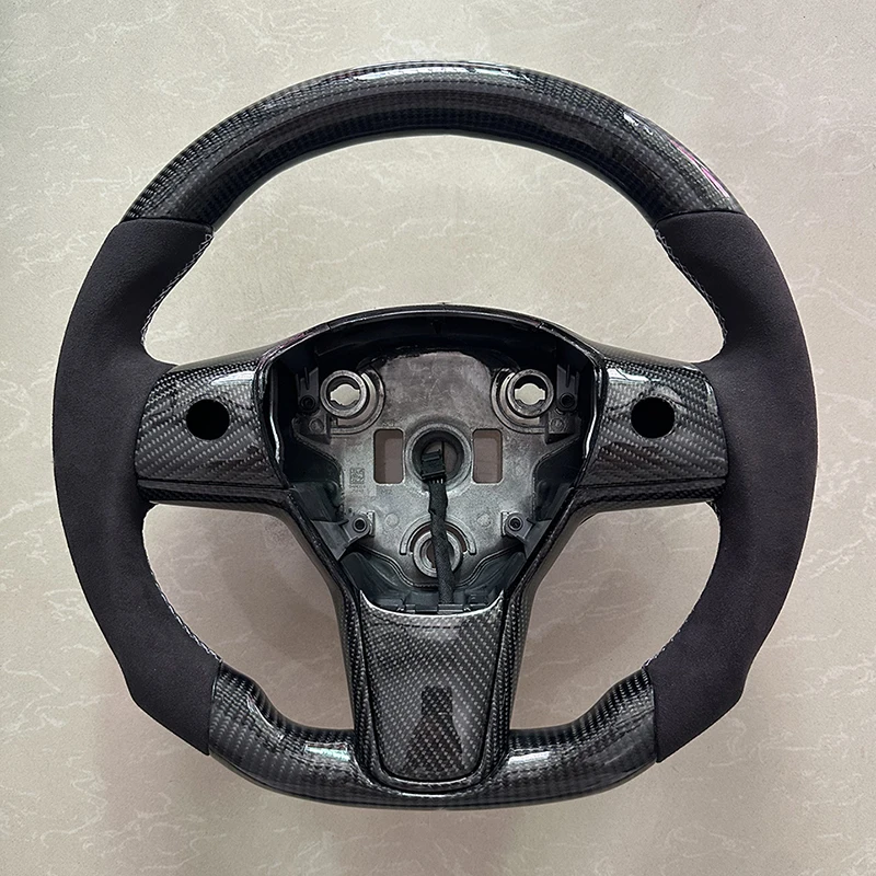 

Customized 350mm Alcantara Steering Wheel for Tesla Model 3 Model Y Real Carbon NAPPA Leather Steering Wheel With Heating