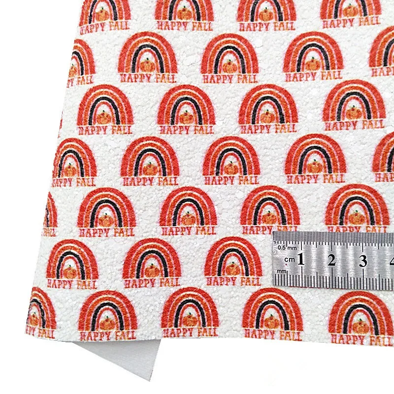 Happy Fall Rainbow Custom Chunky Glitter Leather Sheet Polka Dots Printed Shimmer Lace For Bow DIY 21x29CM Q1425