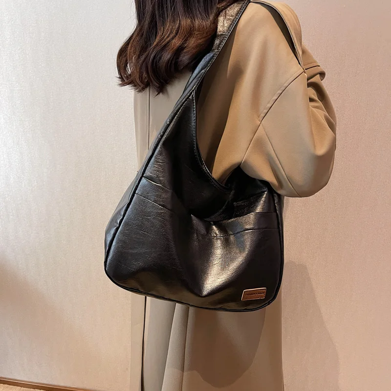 

Solid Color Hobo Bags 2022 Trend Women Large Soft PU Leather Designer Simple Handbags with Purses High Capacity Shoulder Bags