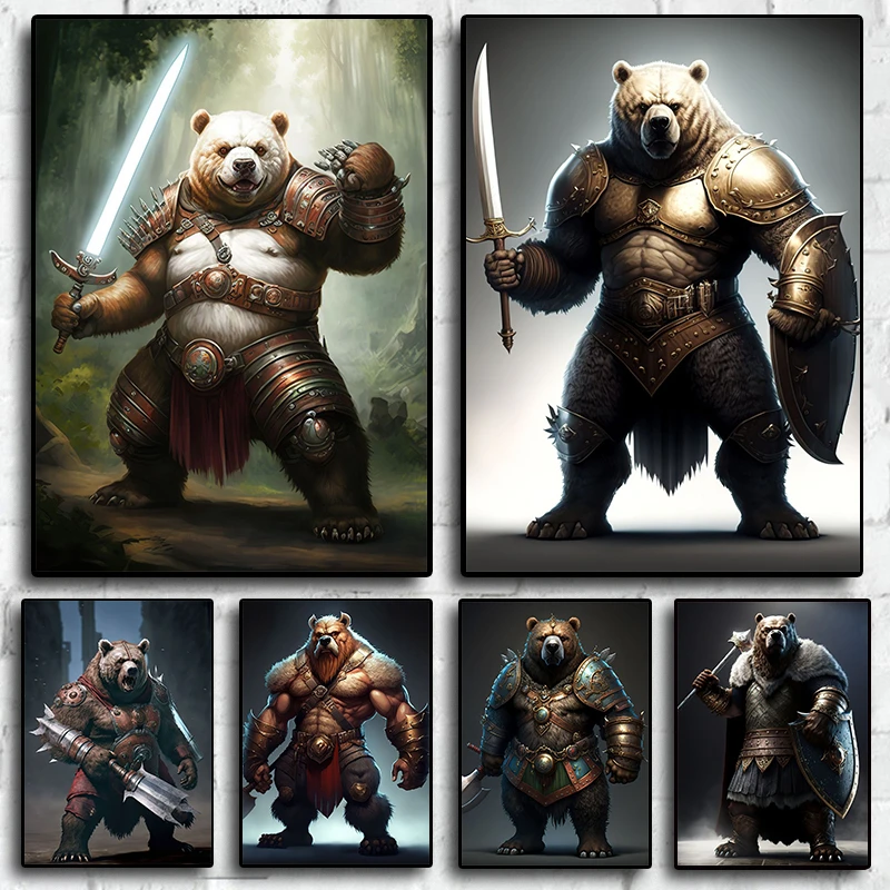 

Животное медведь воин холодное оружие Горячая игра качественный холст постер эстетика домашняя стена мультфильм украшение гостиной