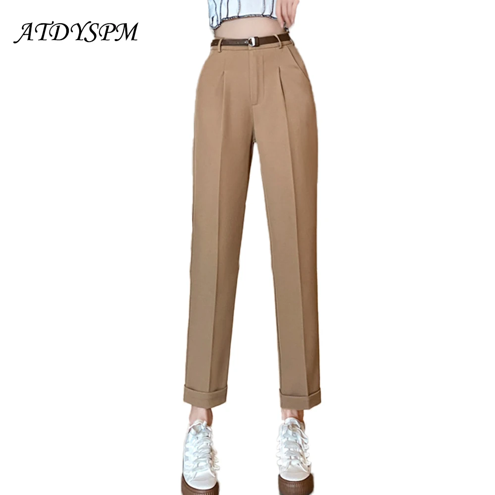 

Women Pants High Waist Straight Business Trousers Office Lady Work Wear Harem Pants Casual Solid Ankle-Length Pants