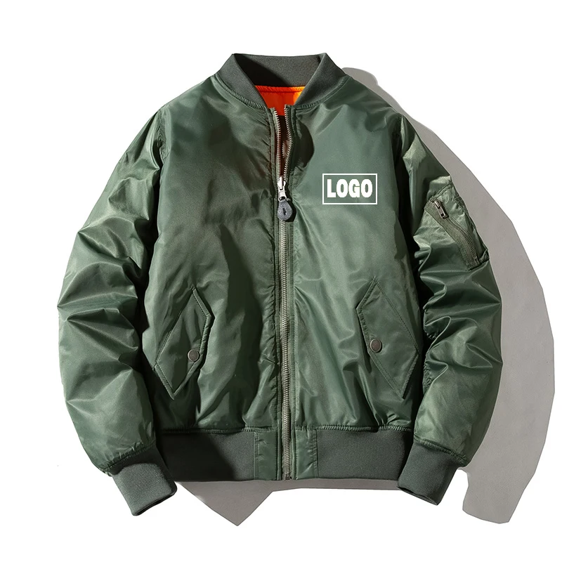 

Custom Logo embroidery letter print Women's MA1 Flight Bomber Jacket Autumn Male Army Green Zipper outwear New Couples Thin coat