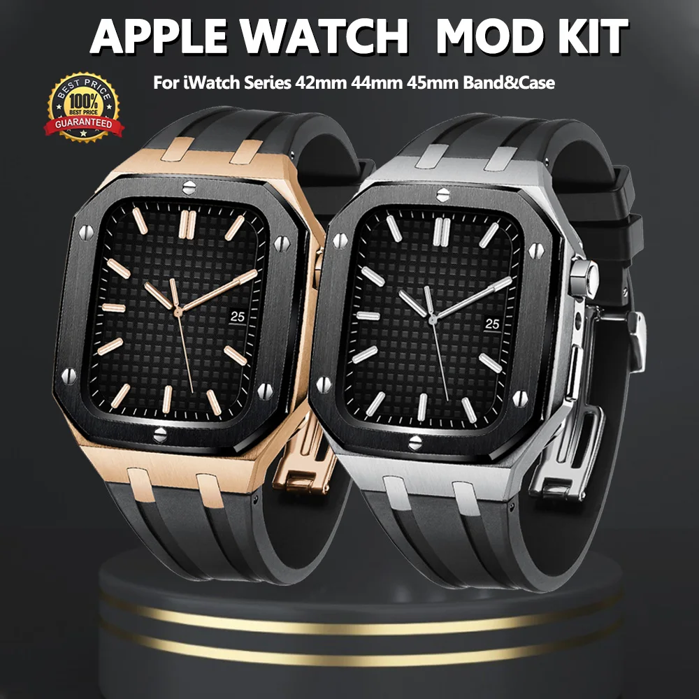 

Ремешок металлический для Apple Watch 42 44 мм 45 мм, роскошный модифицированный комплект для часов Apple Watch Series 8 7 6 543, браслет из нержавеющей стали