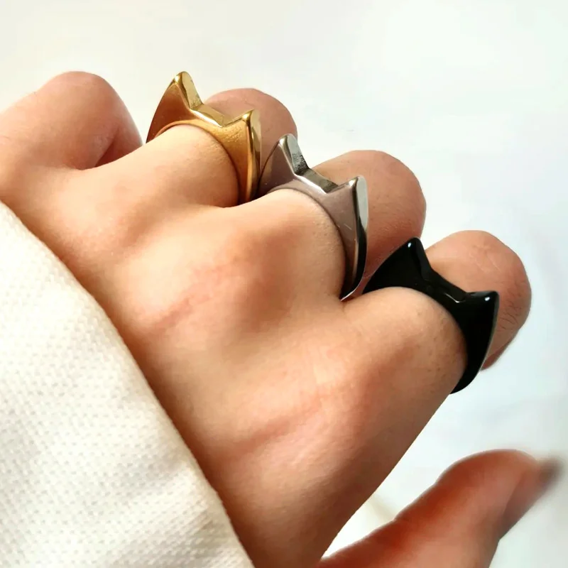 

Japanese And Korean Cute Cat Ring Ins Personality Creativity Cat Ear Lovers Index Fingers Rings Punk Hip Hop Rings 20MM