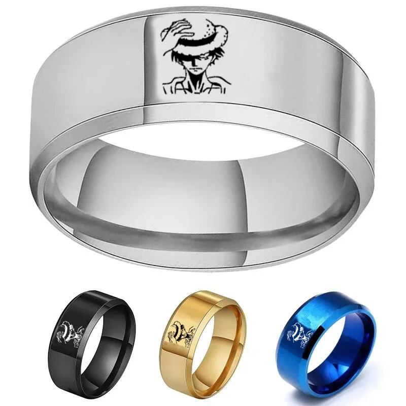 

Hot Anime Ring 316L Stainless Steel Jewelry For Men Straw Hat Luffy Pirates Men's Rings Bague Heren Ghibli Rings