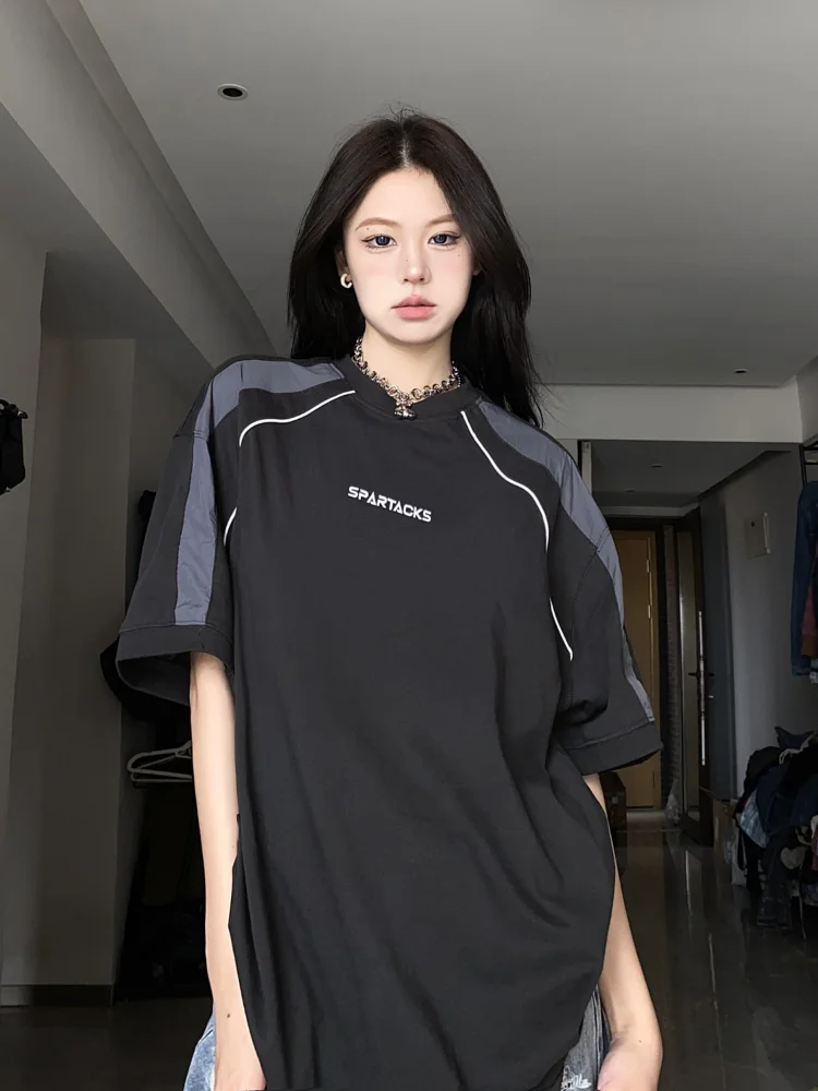 

Short Sleeve Tees Hip Hop Style Female Tops Techwear Vintage Black T-shirts Women Oversized Cyber Y2k Korean Streetwear