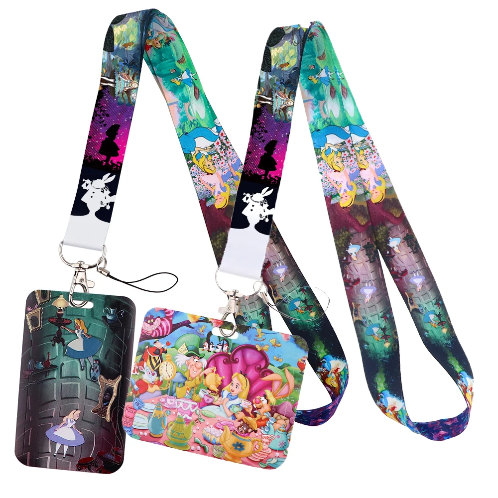 

Alice in Wonderland Lanyard For Keychain ID Card Cover Passport Cellphone USB Badge Holder Bag Pendant Key Ring Accessories