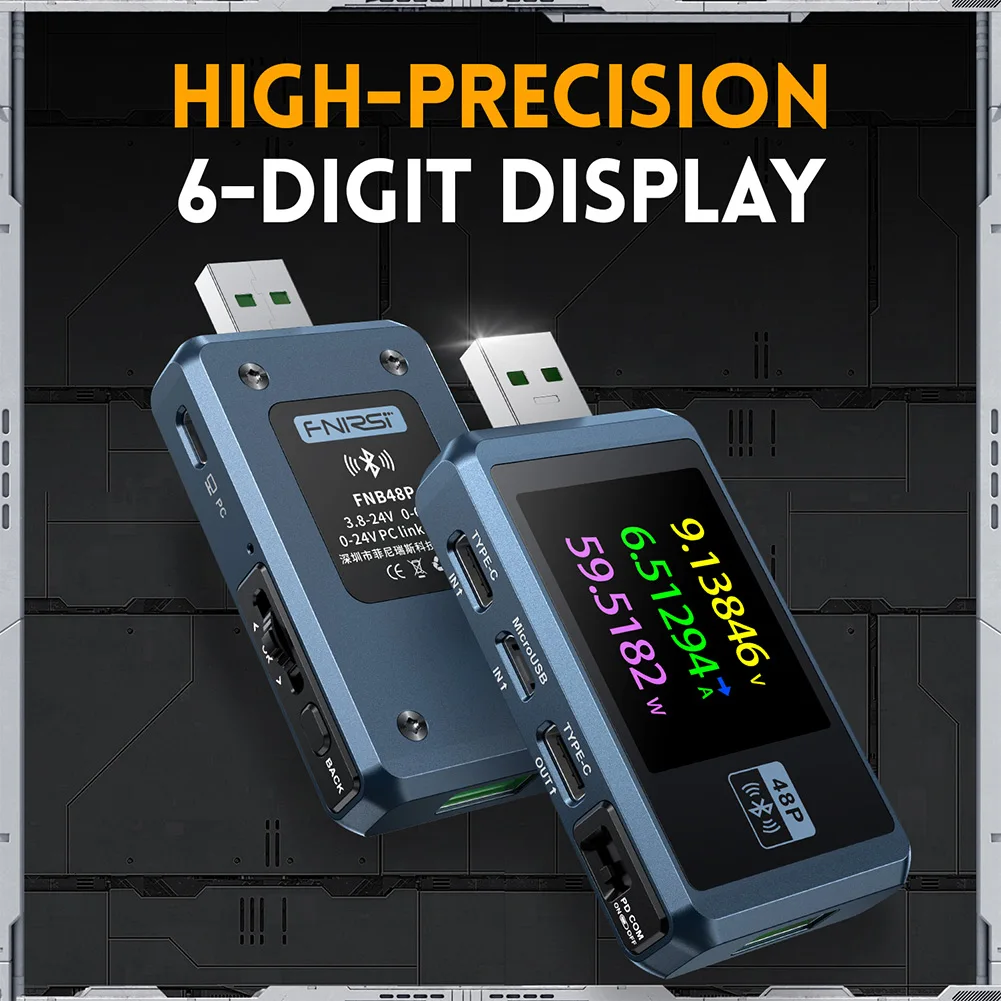 

FNB48P USB Battery Tester Voltmeter Ammeter Voltage Meters TYPE-C Fast Charge Detection Trigger Capacity Ripple Measurement