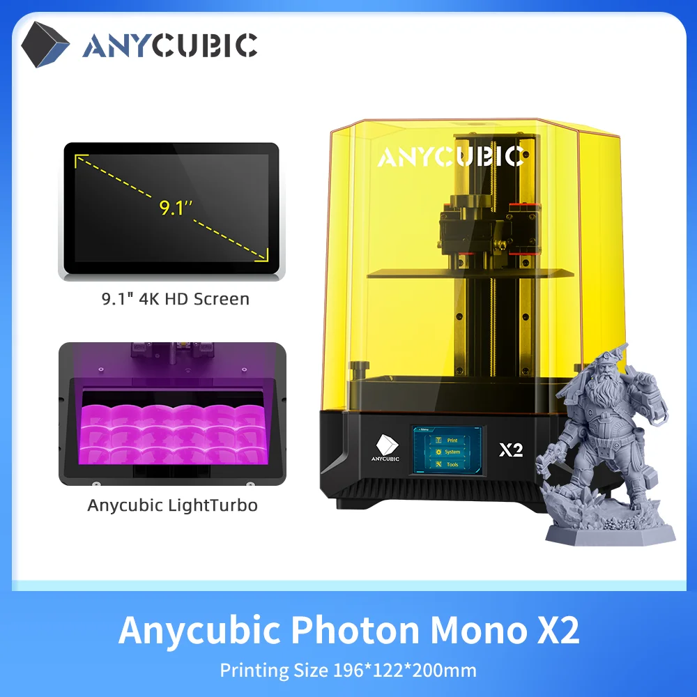 

ANYCUBIC Photon Mono X2 LCD 3D Printer 9.1 inch 4K Monochrome UV Resin Printers 3D Printing 60mm/h High Speed SLA impresora 3d