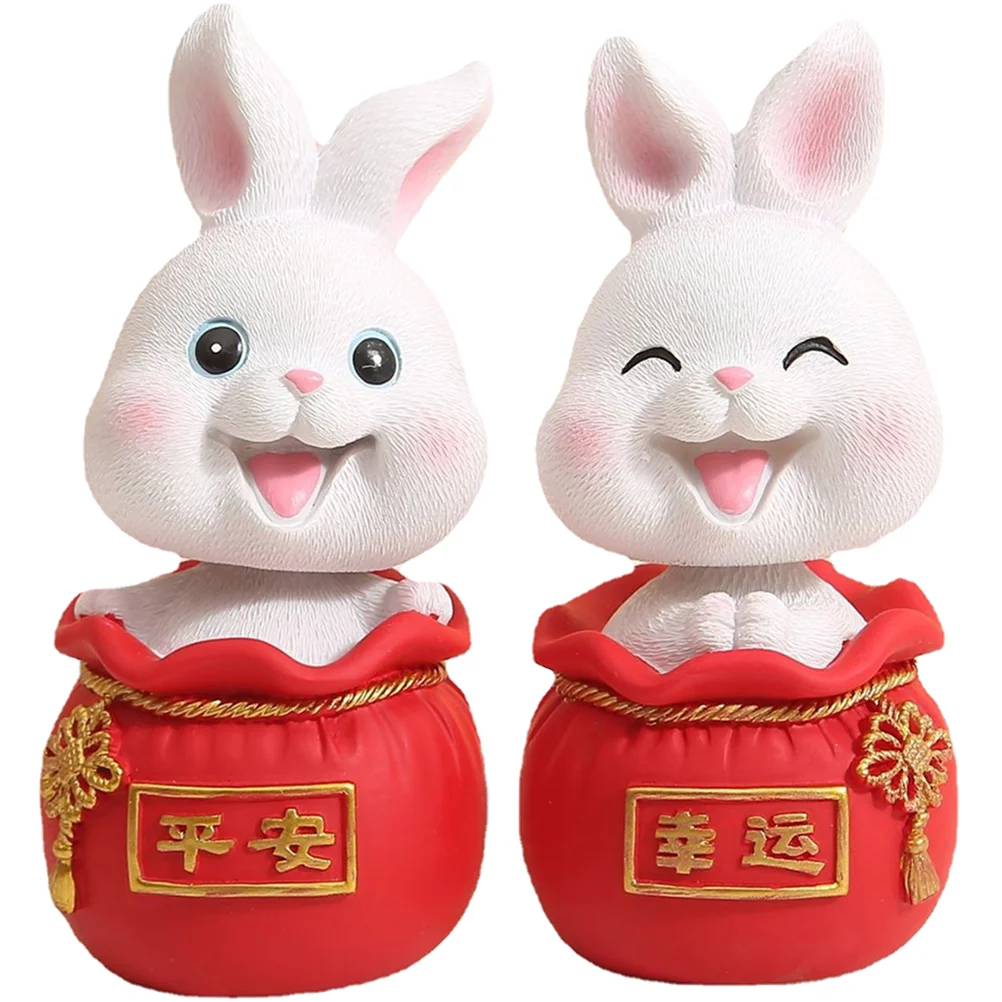 

2 Pcs Bunny Decor Zodiac Rabbit Statue Cars Cupcake Toppers Car Dashboard Rabbit Desktop Decor Year The Rabbit Puppet