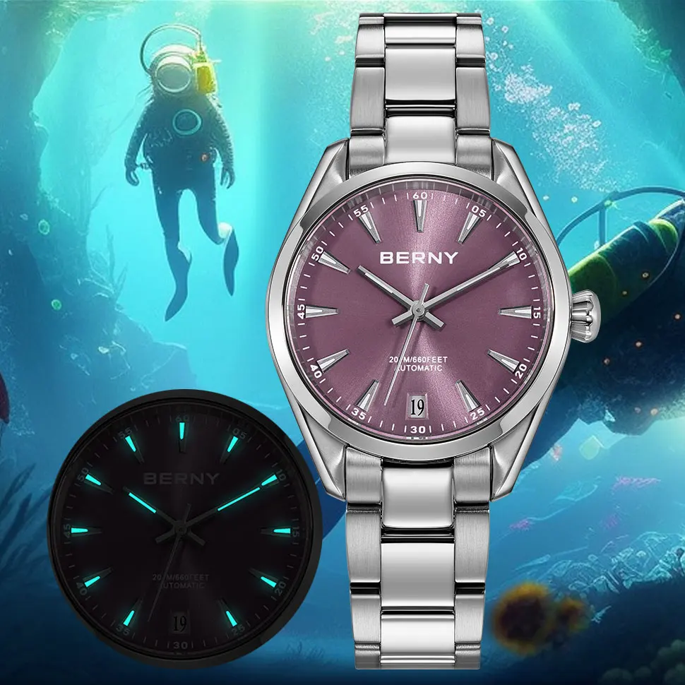 

Berny Diver Watch for Women Automatic Mechanical Wristwatch PT5000 Movement Supper Luminous&Waterproof Sapphire Stainless steel
