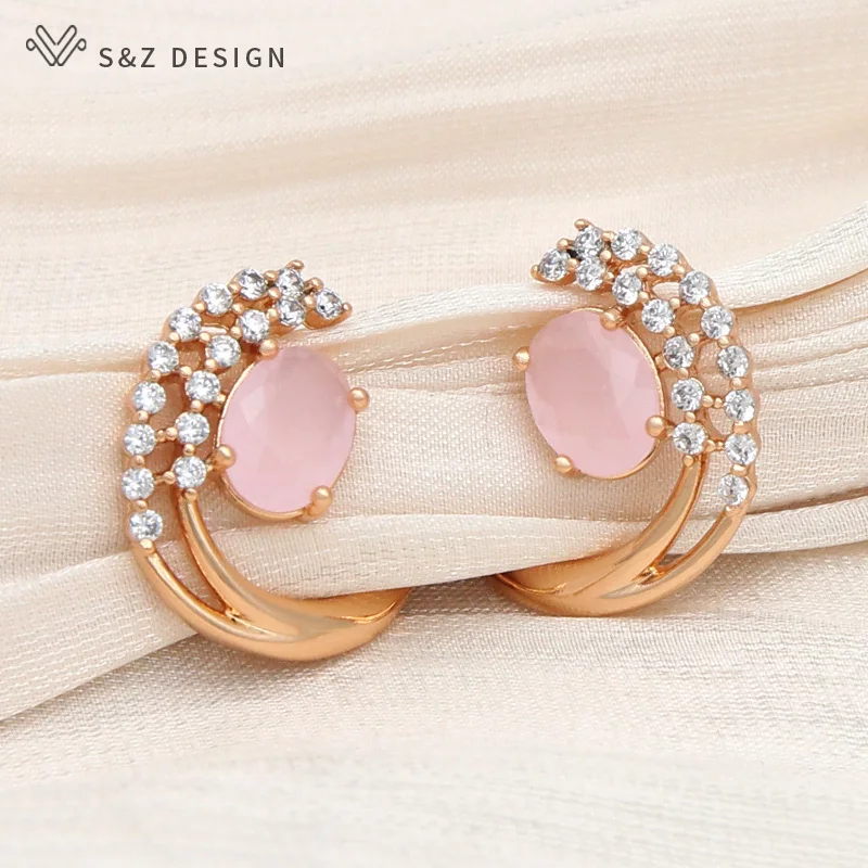 

S&Z DESIGN New Fashion Oval Crystal Dangle Earrings For Women Wedding Champagne Gold Cubic Zirconia Eardrop Jewelry Gift