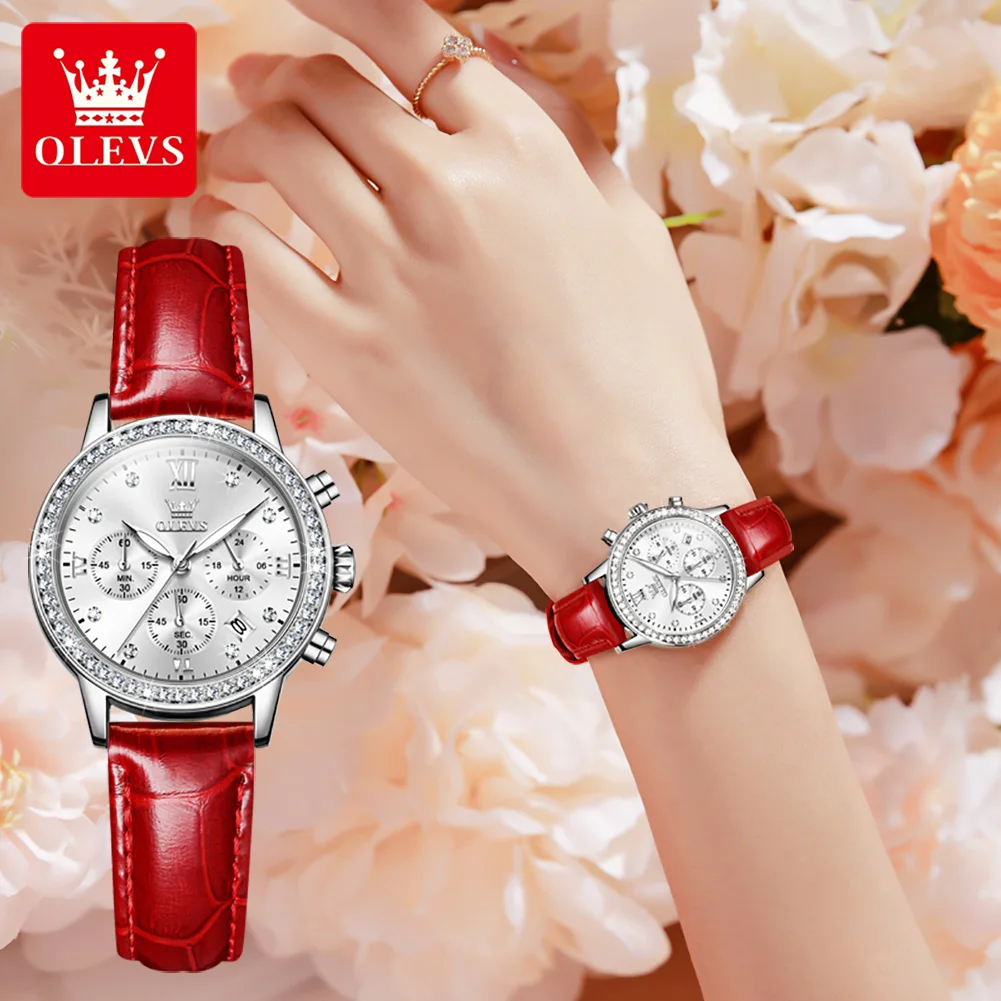 OLEVS New Top Brands Luxury Quartz Watch For Woman Waterproof Wrist Watches Fashion Leather Strap Ladies Diamond Watches enlarge