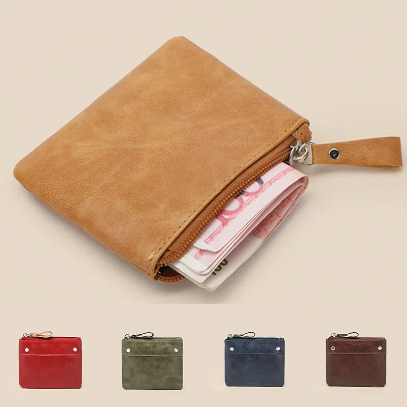 

Retro Women Men Short Wallet Ultra-thin Coin Purse Fashion Wallets Card Cash Holder With Zipper PU Business Mini Clutch
