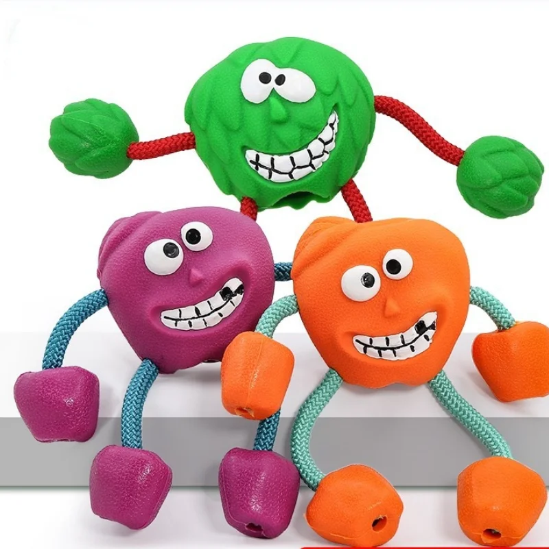 

Cute Dog Multifunction Toys Rubber Squeaky Snack Ball Pet Interactive Rope Ball Bite Resistant Chew Toy Dog Supplies